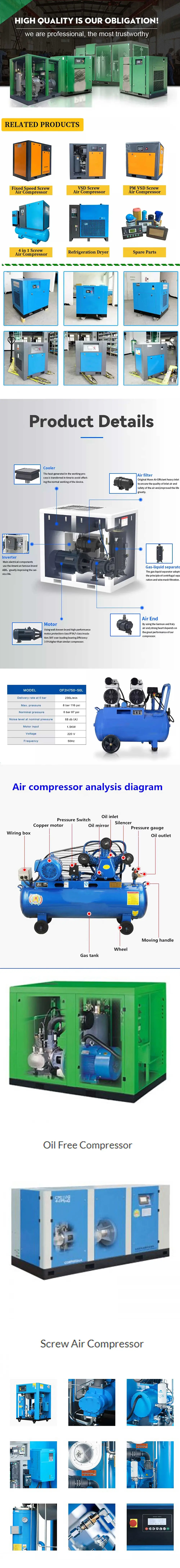 China high quality Free Noise Frequency Conversion Screw Air Compressor   manufacturer 