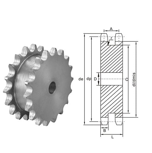 American  Cost  China Standard Double Sprocket for Two Single Chains 60