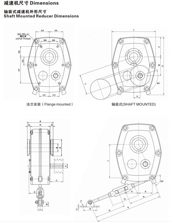 SMR Fenner type D size shaft mounted reducer spiral bevel gear flen der gearbox small right angle gearbox  with motor