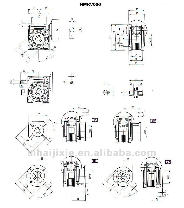 Chinese Industrial Mechanical Power Transmission Motovario like RV Aluminium alloy Mechanical worm gearbox