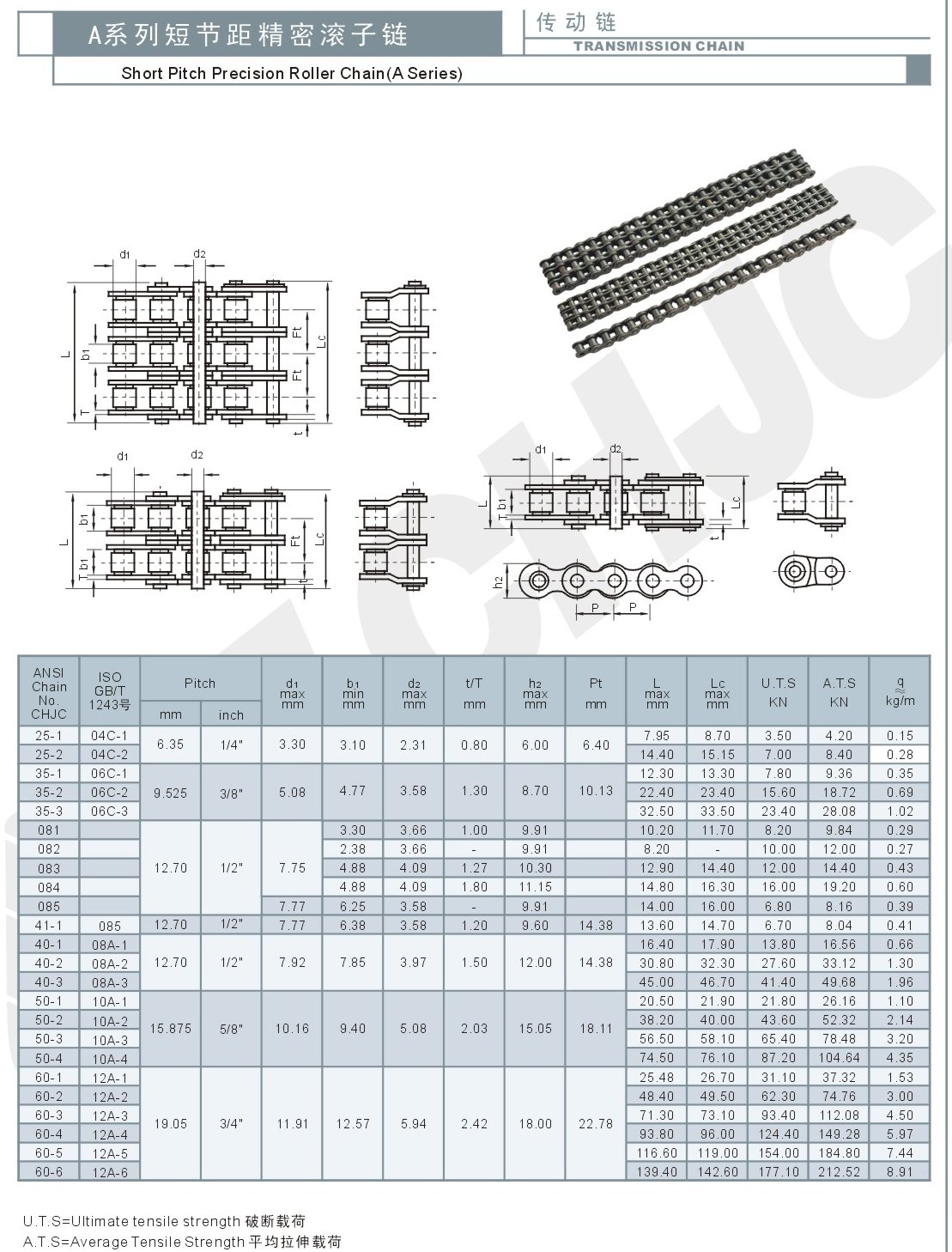 Stainless Steel Short Pitch Conveyor Chain With Extended Pin Short Pitch Precision Roller Chain(A series) transmission parts