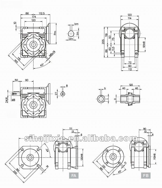 NMRV075 Flange-Coupled Worm Gearbox,Motovario-Like Industrial Gear Box