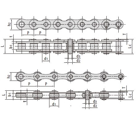 Hollow  made in china Pin Conveyor Chains 10BHB 12BHP 60HB 12AHBF2 12BHPF6SLR 12BHPF10 HP20F1 16BHBF1 HB25.4 16BHBF4 HB25.4F7 HB25.4F8 HB28.58