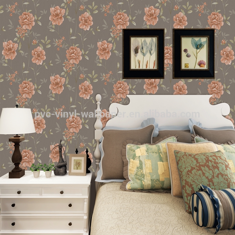 low price wallpaper pvc vinyl coated washable decorative flower living room wallpaper